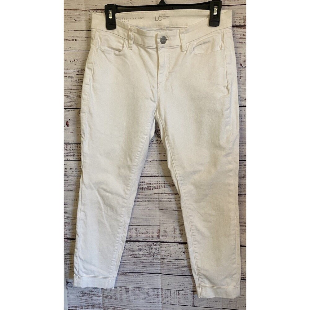 Ann Taylor The Modern Skinny cuffed Ankle Womens Size 27/4P  Pants White jeans